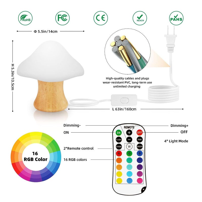 ANGTUO Wooden Mushroom Lamp, 16 Color Changing Mushroom Night Light with Two Remote Controls - Image 3